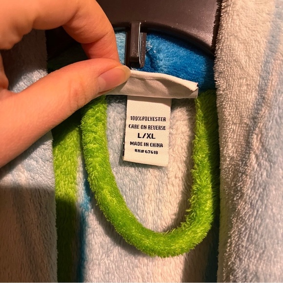 Taylor Marcs Intimate Collections Blue Green Striped Plush Fleece Robe Sz L/XL - Picture 3 of 7